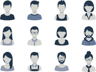 Diverse set of modern flat style user profile avatars
