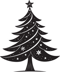 Minimal Christmas Tree and Reindeer Silhouette Vector Illustration