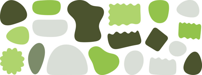 Collection of organic abstract shapes in muted green and gray tones