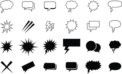 Collection of hand drawn speech bubbles and comic book style explosions