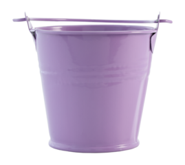 Small metal lavender bucket isolated on transparent background. Cute decorative container perfect for gardening, home decor, crafts, and design projects