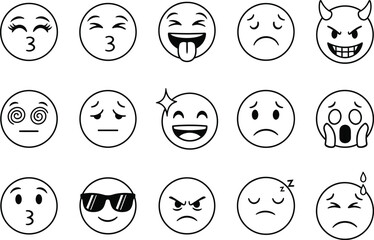 Collection of hand drawn emoji faces expressing various emotions