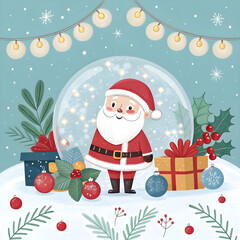 christmas banner or hader with santa and iceballs