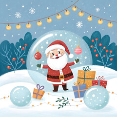 christmas banner or hader with santa and iceballs