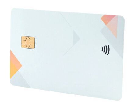 Blank bank card with contactless payment chip, isolated on transparent background. Perfect template for design, branding, finance concepts, and digital payment projects