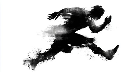 Growth and achievement concept showing a determined sprinter in an energetic black ink style for business motivation and career development.