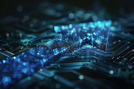 Glowing lines and digital data flow visualization representing technology and innovation in the digital age.