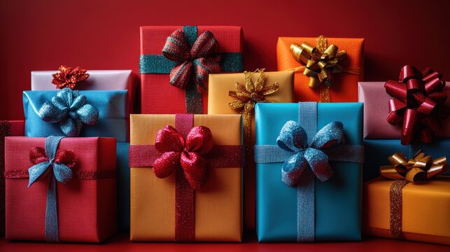 Brightly wrapped gifts in various colors and bows bring festive cheer to any occasion