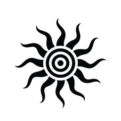 Stylized sun illustration with concentric circles and wavy rays, isolated on a celestial symbol evoking warmth, energy, and cosmic significance