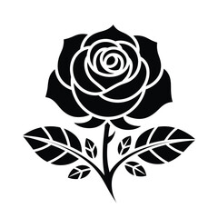 Elegant black rose illustration on, perfect for tattoo design, wedding invitations, and romantic themes, isolated on