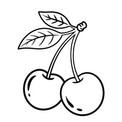 Simple black and white cherry illustration on, perfect for food packaging, summer designs, and healthy eating concepts, isolated on