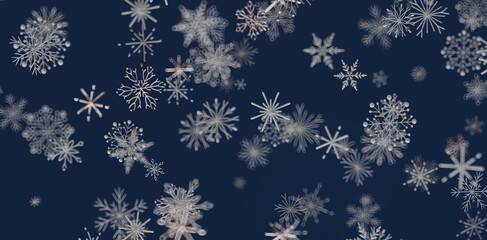 Artistic winter background of snowflakes on dark blue. Suitable for Christmas, New Year, winter season. Festive and seasonal