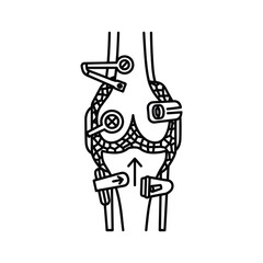 Orthopedic knee brace system with upward arrow line icon design.