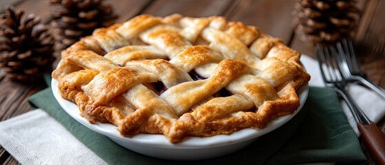 A freshly baked berry pie sits on a table, showcasing a golden crust and berry filling, perfect for dessert lovers and gatherings