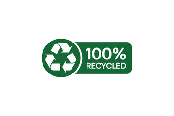 Green 100 percent recycled symbol and text