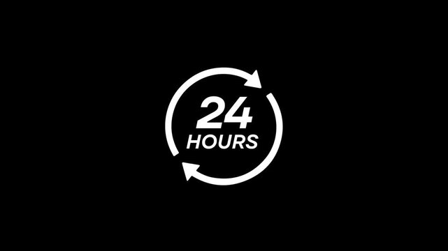 24 Hours Service Motion Animation. Nonstop Customer Support Video Asset on transparent background with alpha channel