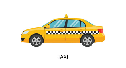 A brightly colored yellow taxi car illustration with a checkered pattern