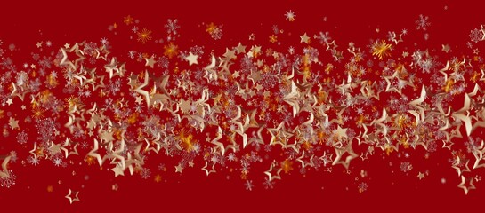 Abstract Christmas background with falling golden stars and snowflakes on a vibrant red backdrop perfect for holiday greetings and fe © vegefox.com