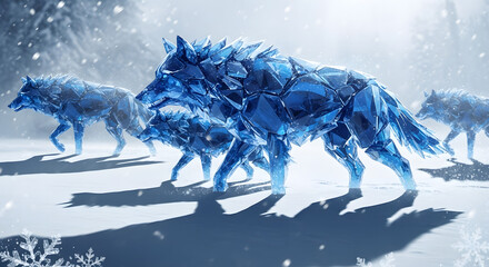 Frozen Wolves A Majestic Pack in a Snowy Winter Landscape