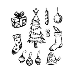 Hand drawn christmas and new year elements isolated on