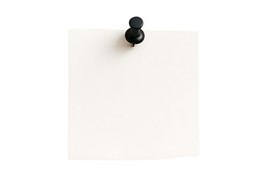 White blank note paper with black push pin isolated on transparent background for message reminder office memo school stationery and minimalist design concept mockup