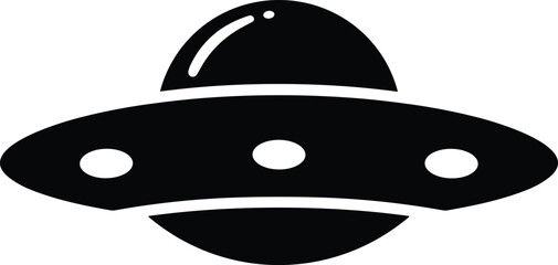 UFO silhouette, flying saucer icon, alien spaceship design, extraterrestrial craft, science fiction illustration, space object, black white vector, mysterious aircraft © Hanif World
