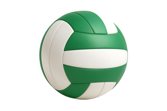 Green and white volleyball isolated on transparent background for sports team game fitness recreation activity athletic competition training and physical education concept closeup