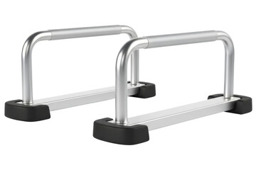 Silver metal parallel bars for fitness and calisthenics training isolated on a transparent background