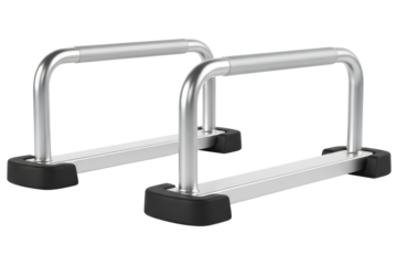 Silver metal parallel bars for fitness and calisthenics training isolated on a transparent background