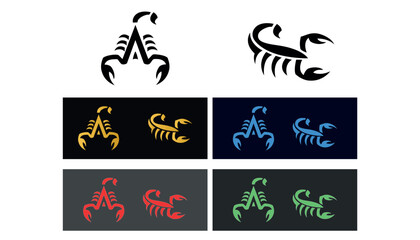 Scorpion logo collection in bold vector graphic design 
