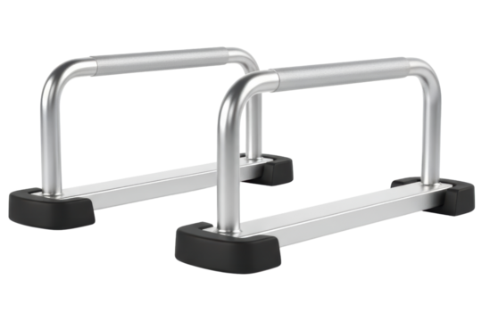 Silver metal parallel bars for fitness and calisthenics training isolated on a transparent background