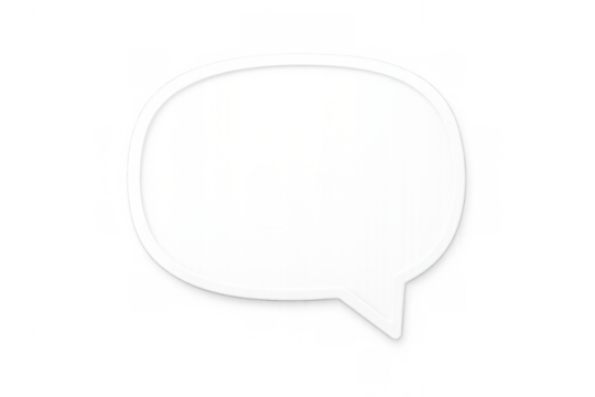 White 3d speech bubble icon representing communication, chat, and notification concepts with a transparent background