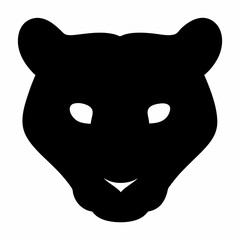 Stylized Black Panther Head Silhouette with Distinct Facial Features on White Background