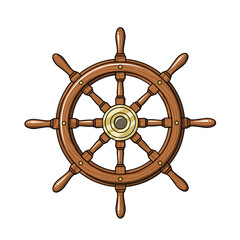 Classic wooden ship's wheel illustration with detailed craftsmanship in a nautical style
