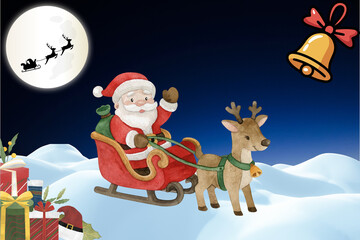 Santa Claus Delivering Gifts on Christmas Eve Night