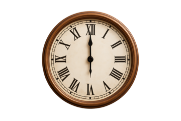 Vintage wall clock with roman numerals isolated on black background antique timepiece design symbol of time history punctuality craftsmanship and traditional interior decor