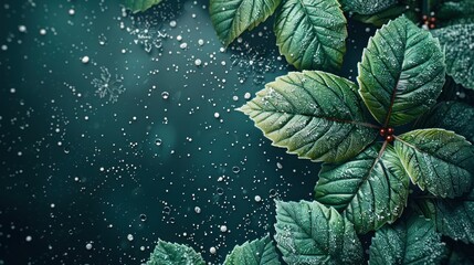 Dew kissed leaves shine brightly, creating a peaceful scene filled with nature's beauty