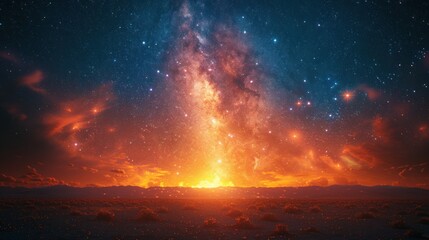 Colors burst in the night sky, casting a warm glow on the horizon