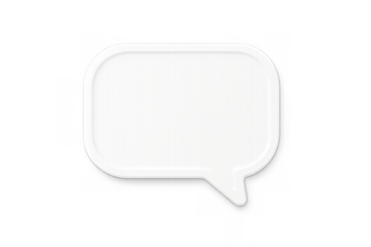 White 3d speech bubble icon representing chat, message, dialogue, and communication on a transparent background