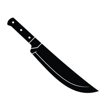 A black silhouette of a large knife with a curved blade and a handle with rivets, isolated on, perfect for culinary or weaponrelated designs