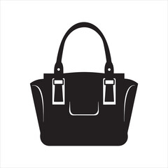 Fashionable Women's Handbag or Purse Vector Icon Black Silhouette Isolated