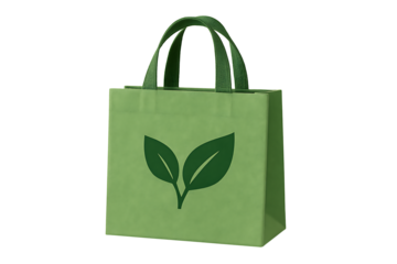 Eco friendly reusable green shopping bag with leaf logo isolated on black background sustainable environment concept symbol of ecology recycling and zero waste lifestyle