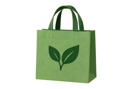 Eco friendly reusable green shopping bag with leaf logo isolated on black background sustainable environment concept symbol of ecology recycling and zero waste lifestyle