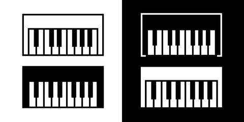 Piano key icon. Symbol of music, a pianist, or musician. Attribute of a musical instrument, such as a piano or grand piano. Black and white keys. Raster icon.