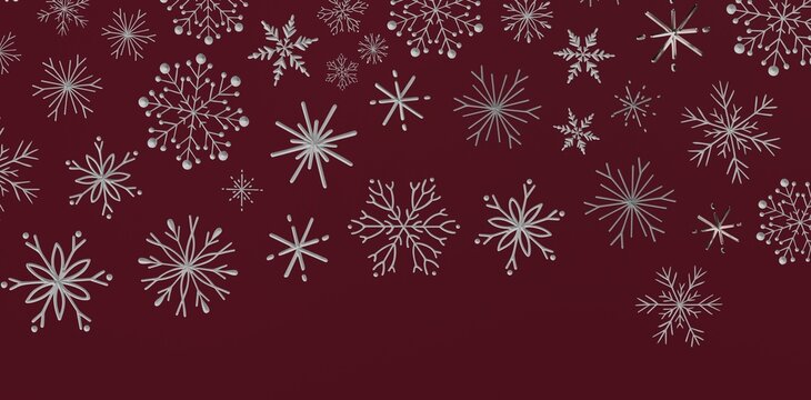 Sophisticated seamless pattern with delicate silver snowflakes on a rich burgundy backdrop, ideal for Christmas or winter ho - Powered by Adobe