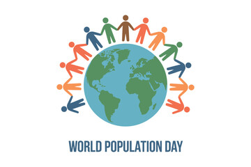 Diverse people hold hands in a circle around a globe, celebrating World Population Day.