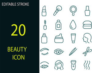 Beauty line icon set. Editable stroke. Vector illustration