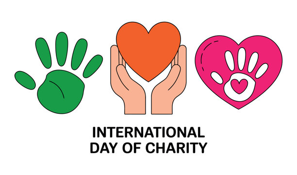 International Day of Charity illustration with hands and hearts.