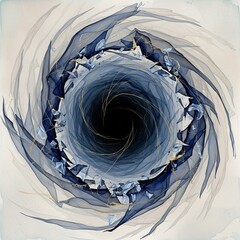 Fluid swirling forms pull toward a central void with golden strands reconnecting broken pieces, blending watercolor softness and crystal clarity with calm copyspace