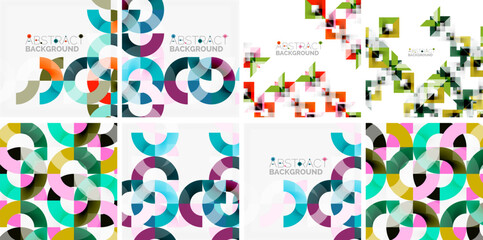 Obraz premium Geometric patterns, vibrant colors, abstract designs. Four variations showcase modern style, clean lines, dynamic composition.